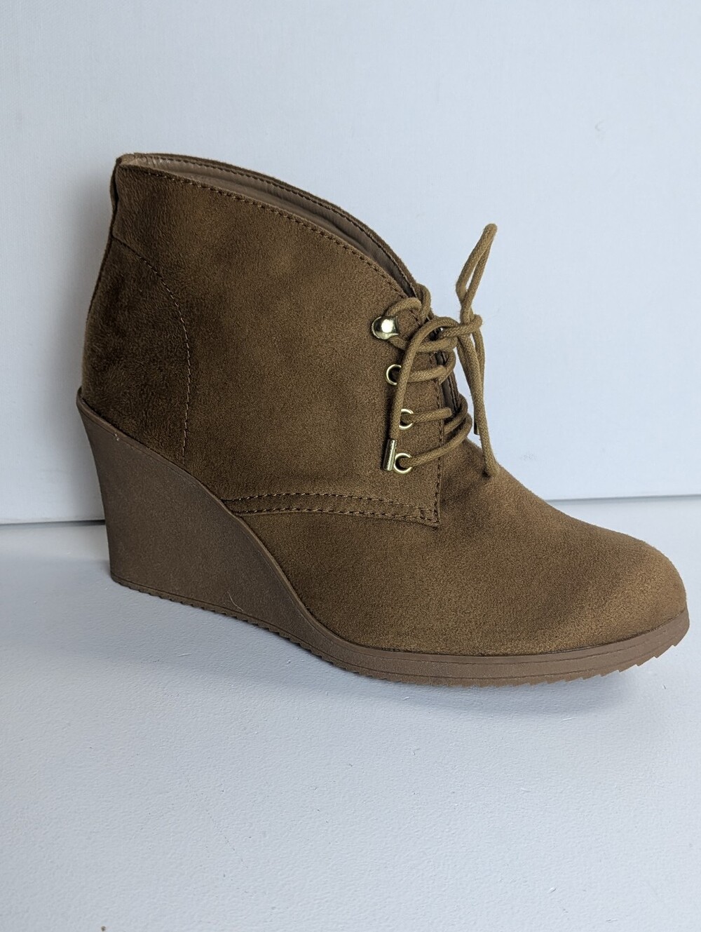 Merona Womens Sz 9.5 Gold/tan Textile 3.5" Wedge Heel Ankle Boots Booties euc